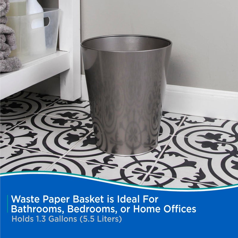 Kenney KN80003 Storage Made Simple 1.3 Gallon (5.5 Liter) Small Open Top Rust-Resistant Metal Waste Basket/Trash Can/Garbage Can for Bathroom, Bedroom, Home Office, Laundry Room, or Dorms, Pewter - Image 4